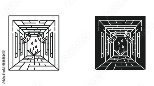 Leaking pipe in the corridor with water droplets