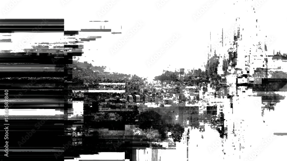 Obraz premium Abstract black and white distorted image with hints of landscape features