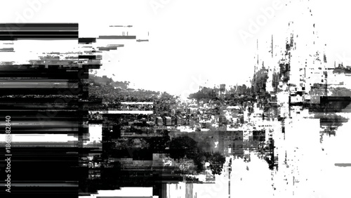 Abstract black and white distorted image with hints of landscape features
