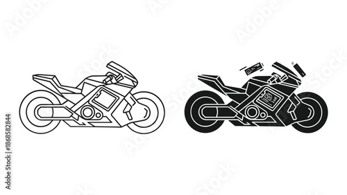 Motorcycle graphic illustration with outline and fill