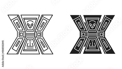 Geometric alien logo design variations