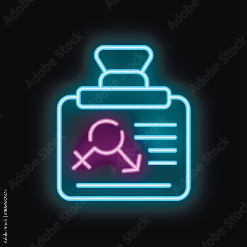 Neon sign representing a document about gender studies with male and female symbols and graphic analysis