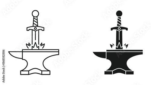 Sword being sharpened on anvil