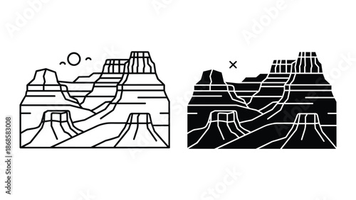 Grand canyon landscape illustration in black and white