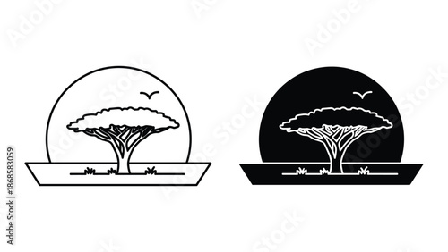 Beautiful tree silhouette logo design with bird