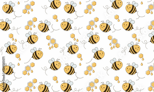 Cute cartoon bees and honeycombs seamless pattern for kids and baby products