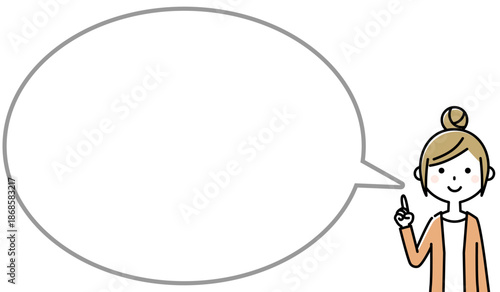 指をさす若い女性　ふきだし
