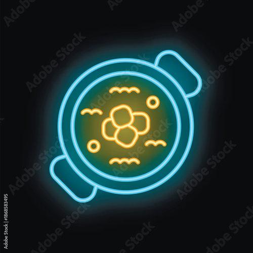 Neon sign illustrating a pan of spanish tapas with meatballs, perfect for restaurant advertisement