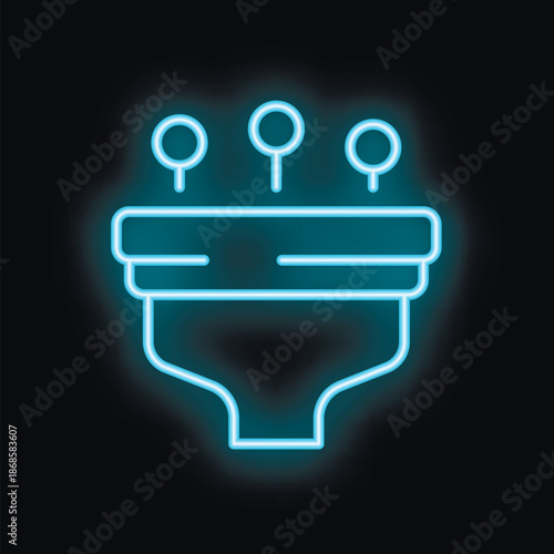 Blue neon icon of a sales funnel with three circles representing customers entering at the top