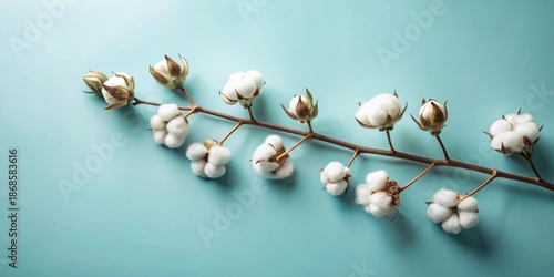 Wallpaper Mural A Delicate Branch of Cotton Blossoms on a Soft Blue Background, Exhibiting the Natural Beauty and Soft Texture of Cotton Plants Torontodigital.ca
