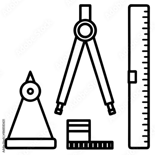  Measuring tools set tape measure ruler caliper line art illustration 