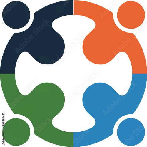 Diversity and Teamwork Logo Four People in a Circular Connection