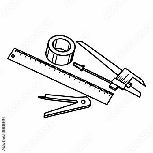  Measuring tools set tape measure ruler caliper line art illustration 