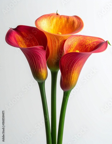 Vibrant Trio of Sunset Calla Lilies