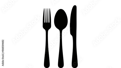 Elegant Black Cutlery Set - Fork, Spoon, and Knife Silhouette.