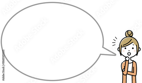 気付く若い女性　ふきだし