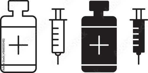 Vaccination icon collection in black. Insulin icon vector simple design. Set of medical syringe icons. Vaccination icon design for signs, logo, apps. Vaccination on transparent background
