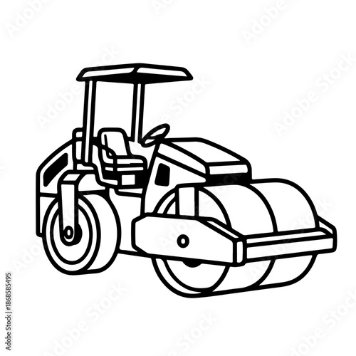 road roller as a simple single icon logo, line art, vector illustration, isolated on transparent background