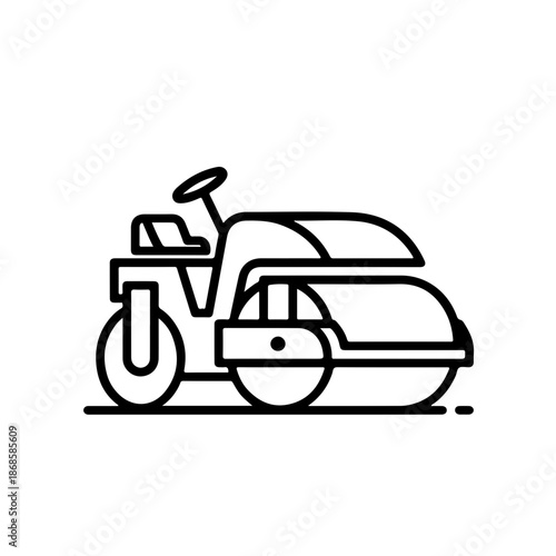 road roller as a simple single icon logo, line art, vector illustration, isolated on transparent background