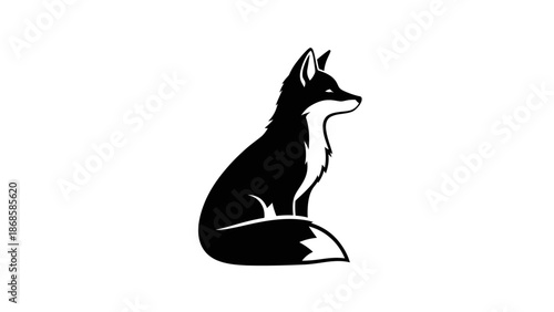 Elegant Fox Silhouette Sitting Calmly in Profile.