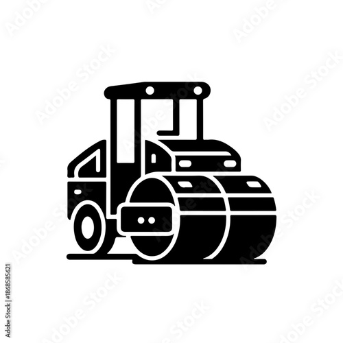 road roller as a simple single icon logo, line art, vector illustration, isolated on transparent background
