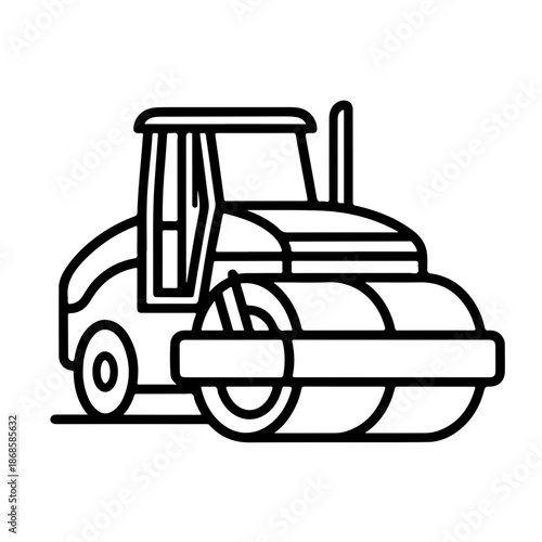 road roller as a simple single icon logo, line art, vector illustration, isolated on transparent background