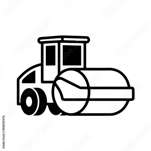 road roller as a simple single icon logo, line art, vector illustration, isolated on transparent background