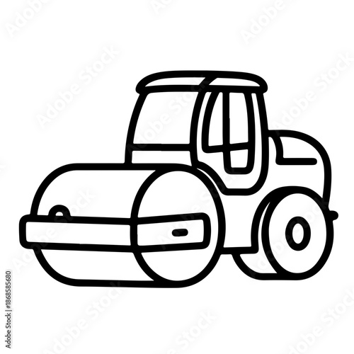 road roller as a simple single icon logo, line art, vector illustration, isolated on transparent background