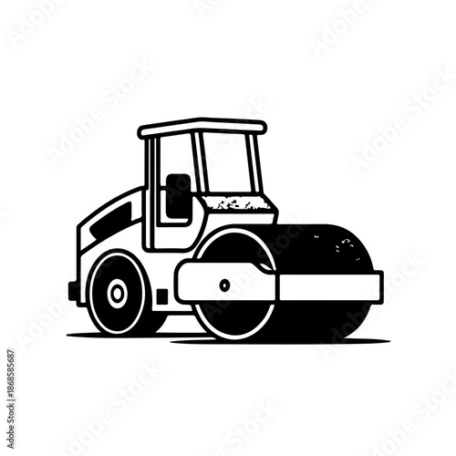 road roller as a simple single icon logo, line art, vector illustration, isolated on transparent background