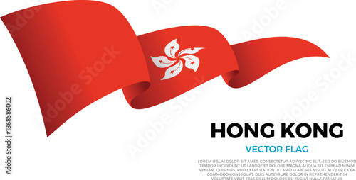 Flag of Hong Kong. HongKonger and Asian Culture. Shining flag with realistic shadows waving in three layers. The elegant curves and realistic shading create a sense of motion