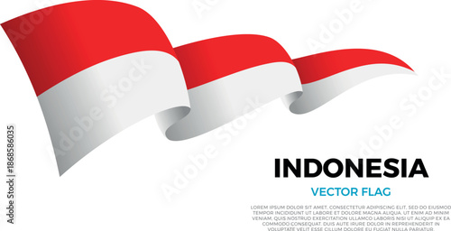 Flag of Indonesia. Indonesian and Austral Culture. Shining flag with realistic shadows waving in three layers. The elegant curves and realistic shading create a sense of motion