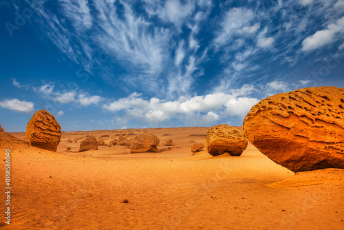 Detail of desert rock formations in Wadi Hitan, Egyp