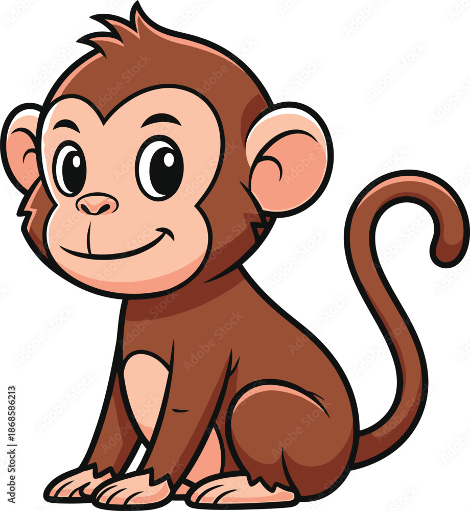 Obraz premium Adorable cartoon monkey illustration with a cheerful expression, perfect for children's books and animated projects, showcasing the playful spirit of young animals