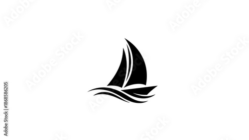 Elegant sailboat icon sailing on the water waves.