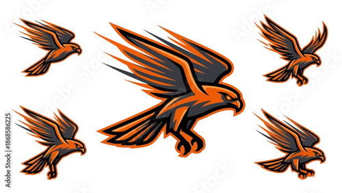 Powerful Flying Hawk and Falcon Mascot Logo Collection for E-sports and Sports Team Branding