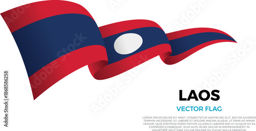 Flag of Laos. Laonian and Asian Culture. Shining flag with realistic shadows waving in three layers. The elegant curves and realistic shading create a sense of motion