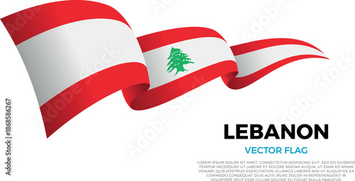 Flag of Lebanon. Lebanese, Arabian and Mediterranean Culture. Shining flag with realistic shadows waving in three layers. The elegant curves and realistic shading create a sense of motion