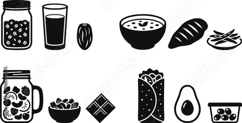 Iftar healthy food icons flat vector illustration set