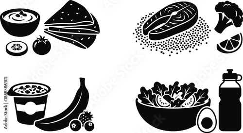 Iftar healthy food icons flat vector illustration set