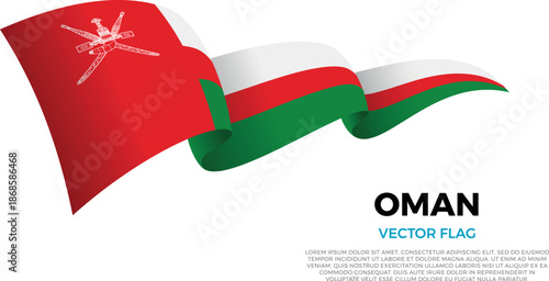 Flag of Oman. Omani and Asian Culture. Shining flag with realistic shadows waving in three layers. The elegant curves and realistic shading create a sense of motion