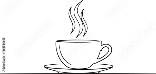 Steaming hot coffee cup illustration on white background