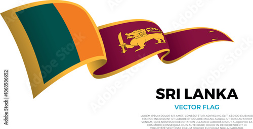 Flag of Sri Lanka. Sri Lankan and Asian Culture. Shining flag with realistic shadows waving in three layers. The elegant curves and realistic shading create a sense of motion