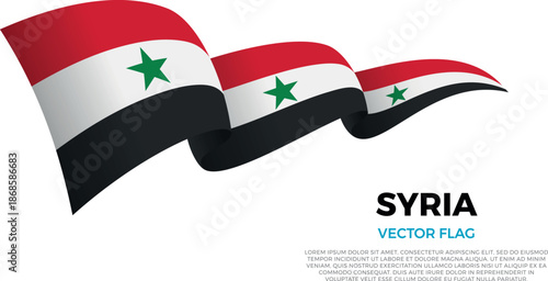 Flag of Syria. Syrian and Arabian Culture. Shining flag with realistic shadows waving in three layers. The elegant curves and realistic shading create a sense of motion