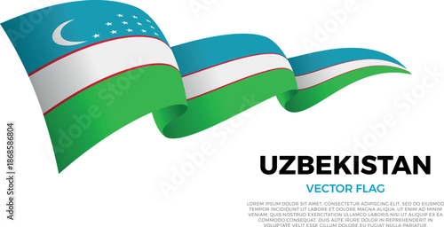 Flag of Uzbekistan. Uzbek and Asian Culture. Shining flag with realistic shadows waving in three layers. The elegant curves and realistic shading create a sense of motion
