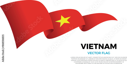 Flag of Vietnam. Vietnamese and Asian Culture. Shining flag with realistic shadows waving in three layers. The elegant curves and realistic shading create a sense of motion