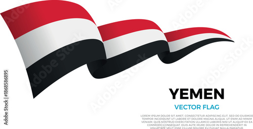 Flag of Yemen. Yemeni and Arabian Culture. Shining flag with realistic shadows waving in three layers. The elegant curves and realistic shading create a sense of motion