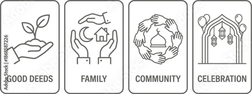 Ramadan educational flashcards for children vector illustration set