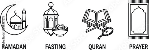 Ramadan educational flashcards for children vector illustration set