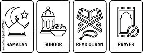 Ramadan educational flashcards for children vector illustration set