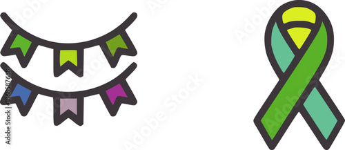 Colorful bunting flags and awareness ribbon in green teal yellow